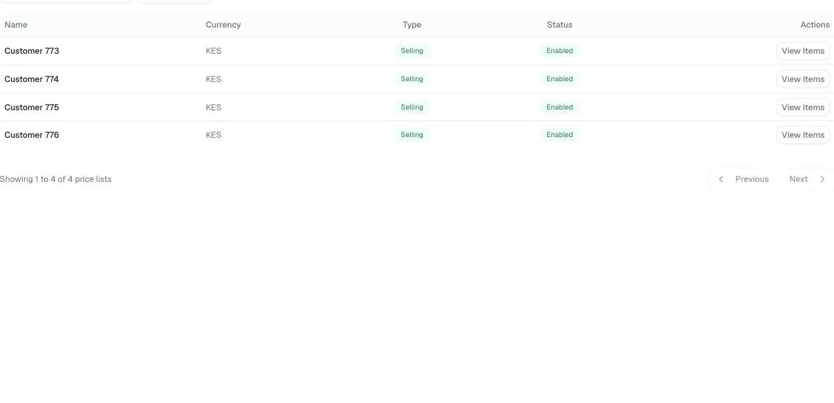 OrderWeave price lists management