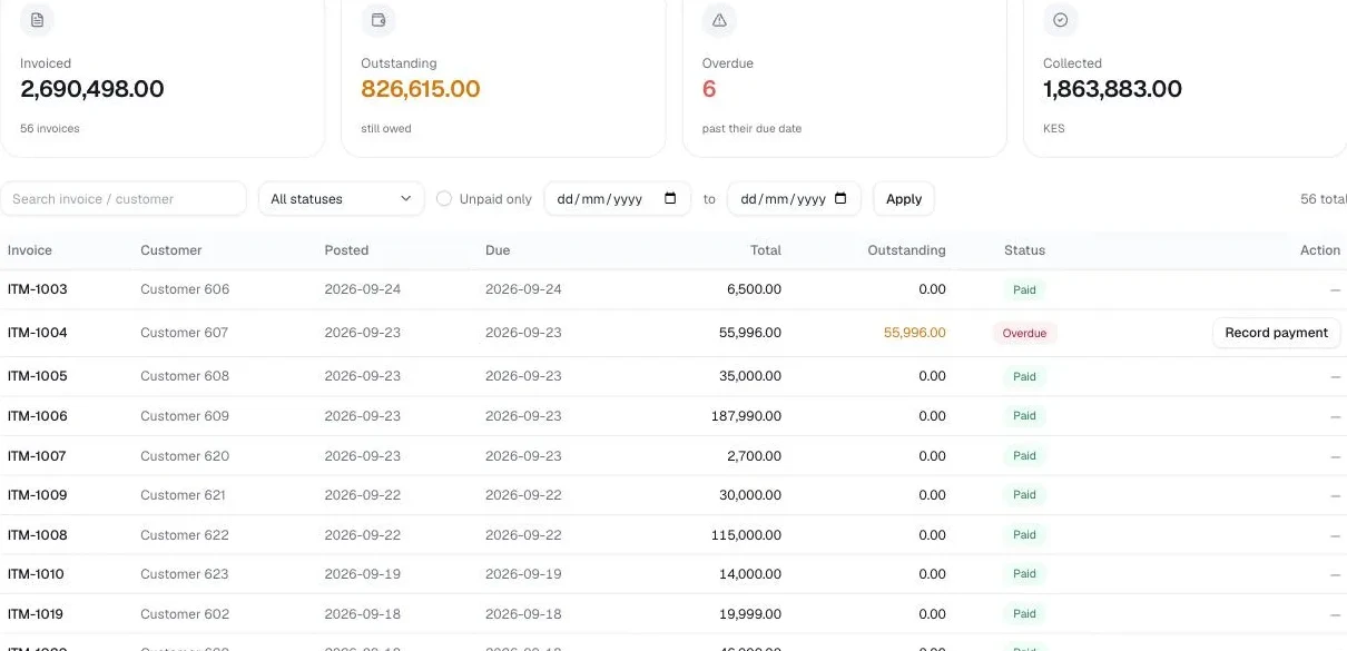 OrderWeave sales invoices workspace